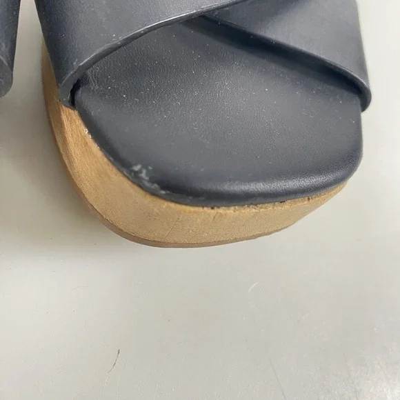 Everlane Shoes Womens Size 7 Sandals Clogs Platform Wooden Heel Buckle‎ Leather - Picture 4 of 15